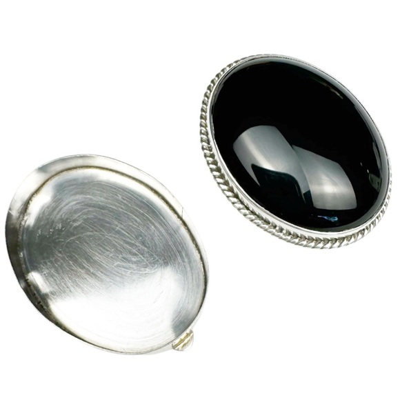 Hallmarked Silver Convertible Sterling Onyx Pill Box & Brooch - Picture 10 of 16